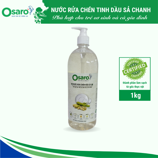 Nước rửa chén hữu cơ Sả chanh OSARO chai 1kg