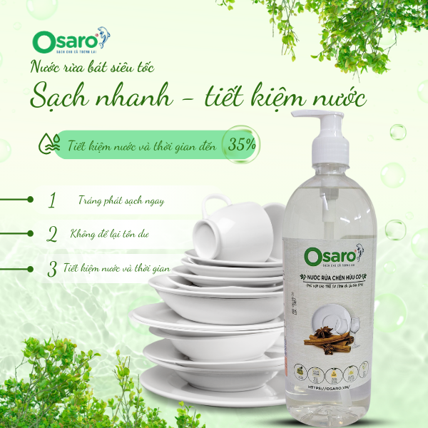 Nước rửa chén hữu cơ OSARO hương quế – Chai 1000g