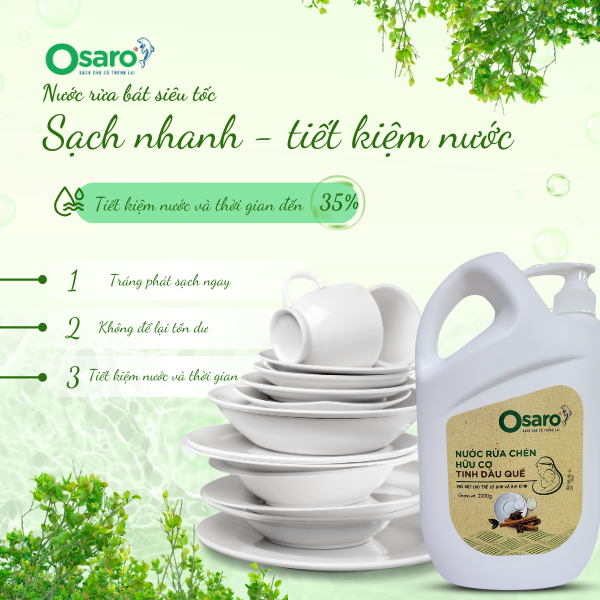 Nước rửa chén hữu cơ Quế OSARO 2kg