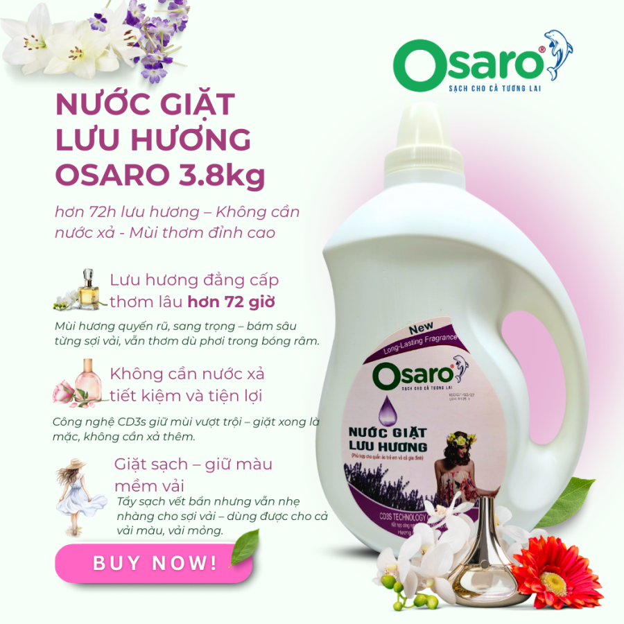 Nước giặt lưu hương OSARO 3,8kg – Can 3,8kg