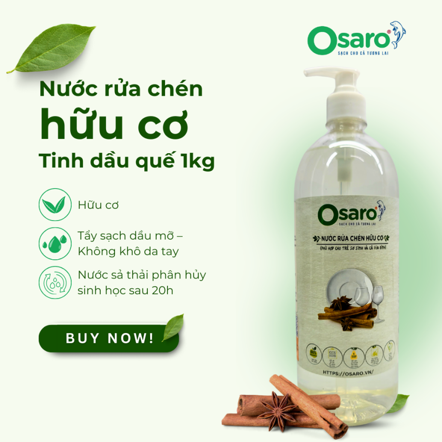 Nước rửa chén hữu cơ OSARO hương quế – Chai 1000g