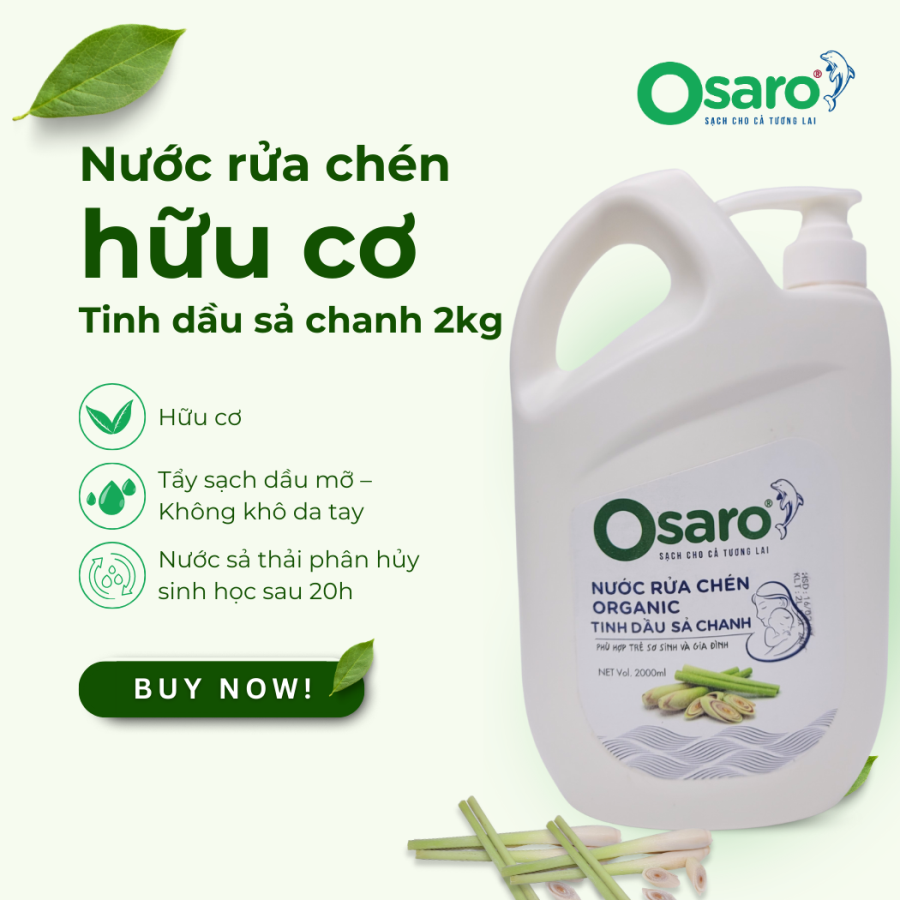 Nước rửa chén hữu cơ sả chanh OSARO 2l