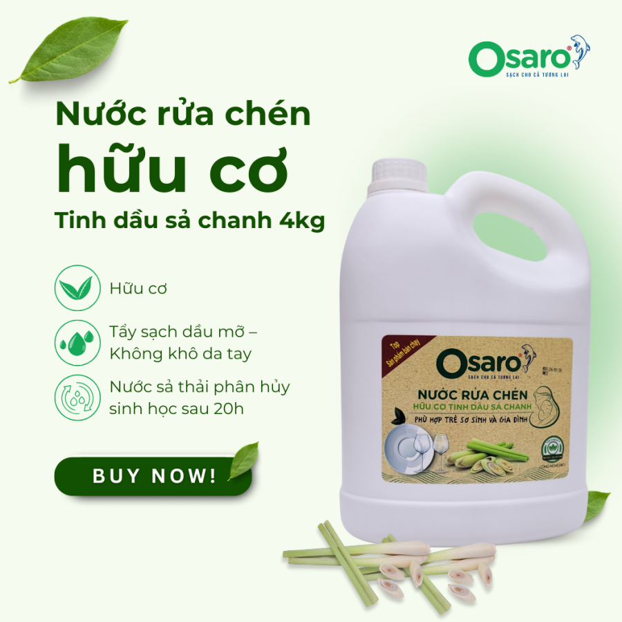 Nước rửa chén hữu cơ tinh dầu sả chanh OSARO can 4KG